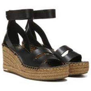 Franco Sarto  Callia Espadrille Wedge Sandal, Black Leather Women Size 10   NEW